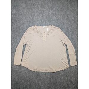 Maurices Henley Women's 3X Top Crochet Ribbed‎ Beige Boho Feminine Romantic